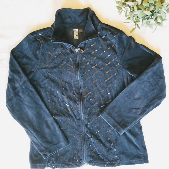 Thomas & Olivia Tops - Navy blue velour zip up jacket